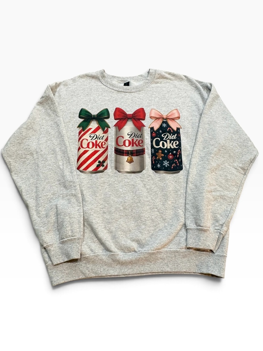 Gildan Light Gray Crewneck Sweatshirt with Festive Diet Coke Can Graphics